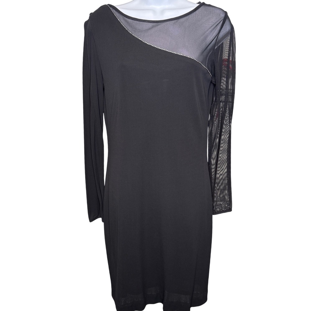 Lillie Rubin Womens Black Asymmetrical Mesh Rhinestone Cocktail Dress Sz 8 LBD